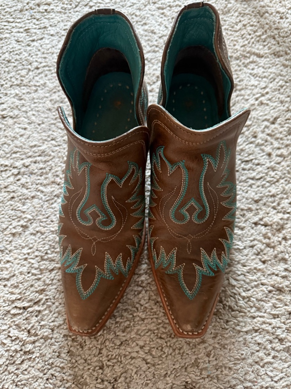 Ariat Brown Leather Ankle Booties with Teal Stitching